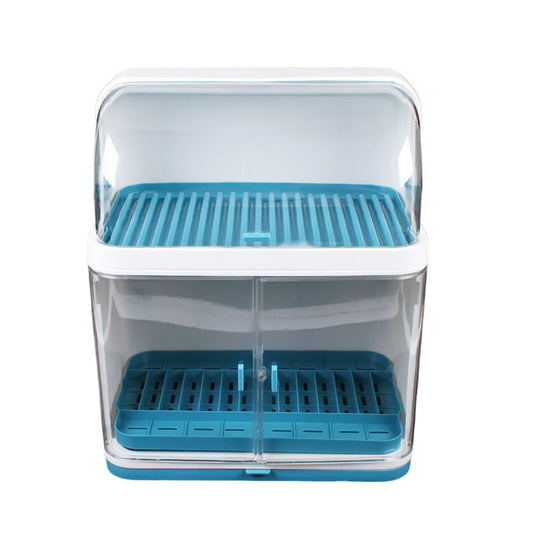 2-Layer Kitchen Dish Drying Rack with Dust-Proof Cover