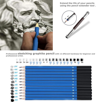 51-Piece Professional Drawing & Sketching Artist Kit with Carrying Case