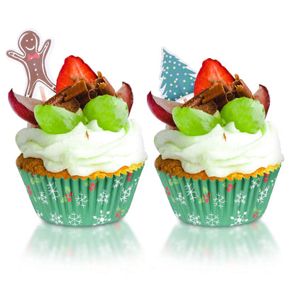 50 Pack Cupcake Muffin Liners with 50 Gingerbread Man Toppers