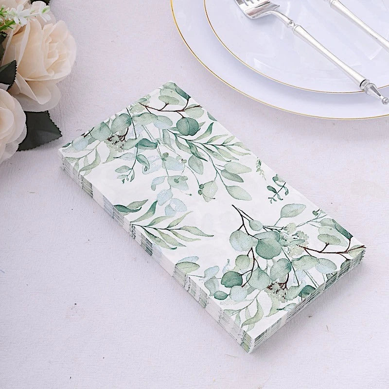 20-Pack White & Green Leaves Paper Dinner Napkins
