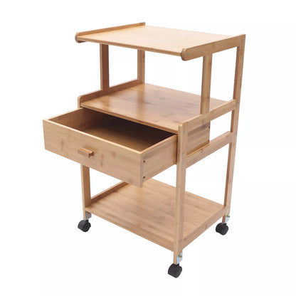 Mobile Printer Stand Rolling Cart – 2/3 Tier Bamboo Storage