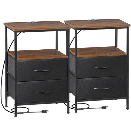 2-Pack Nightstands with Charging Station and Storage