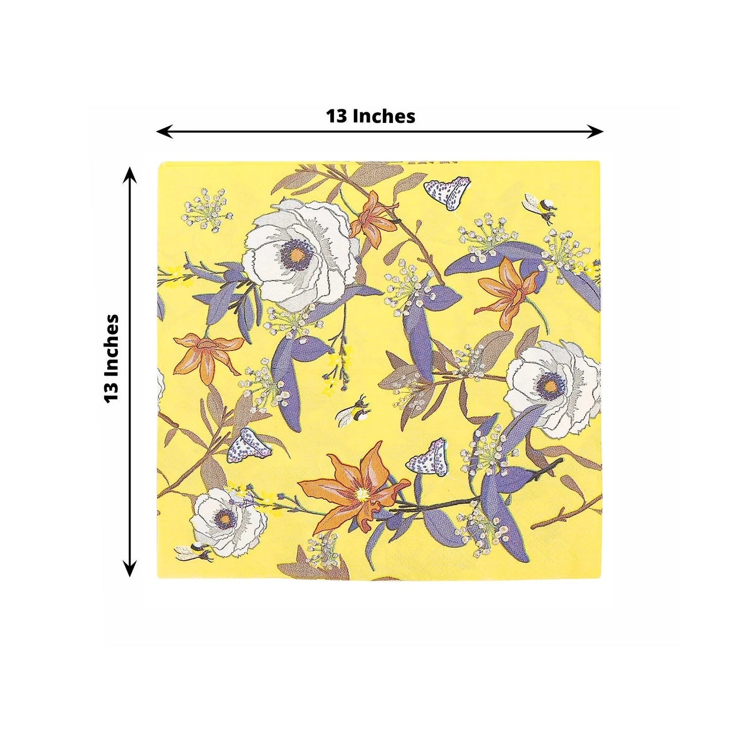 Home Collection 20 Yellow Floral Cocktail Paper Napkins – 13" x 13" Party Table Decorations