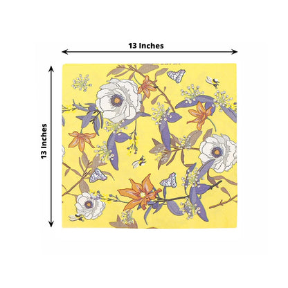 Home Collection 20 Yellow Floral Cocktail Paper Napkins – 13" x 13" Party Table Decorations