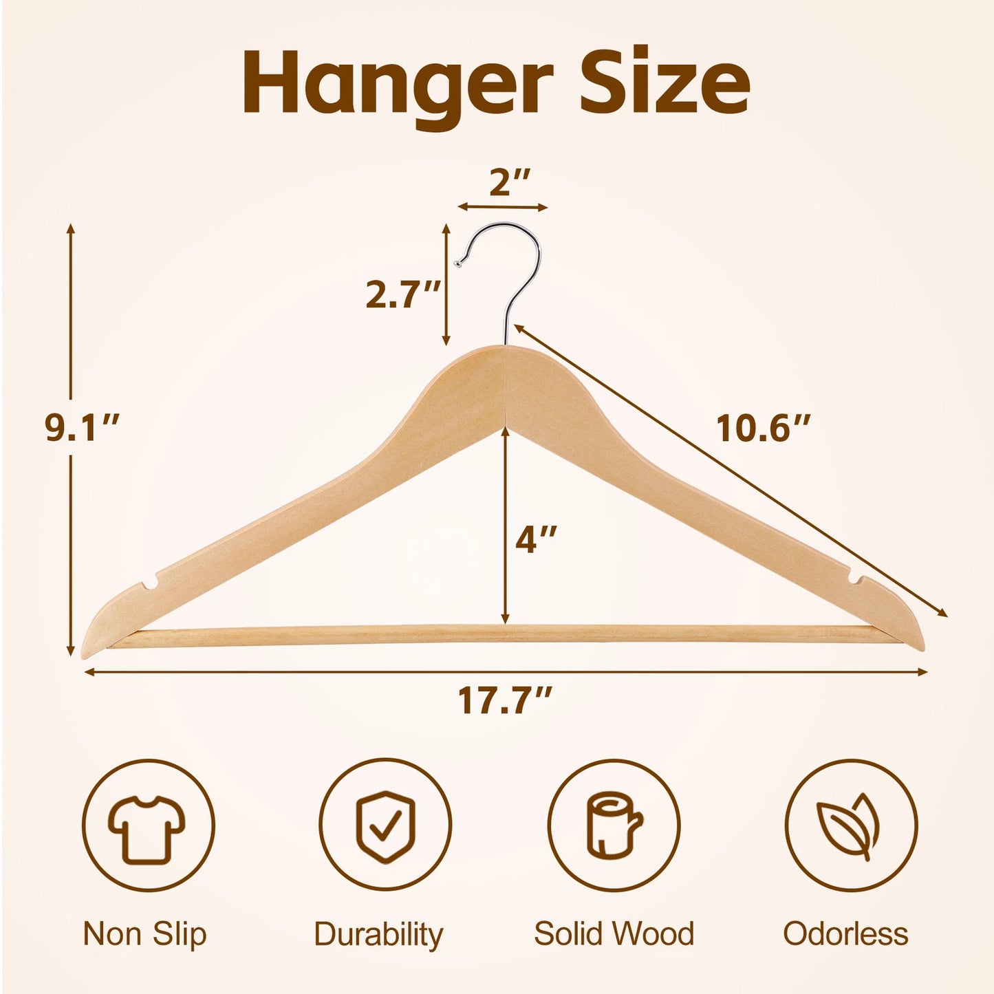 Home Collection 50 Pack Premium Wooden Clothes Hangers with Non-Slip Grooves