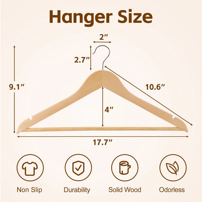 Home Collection 50 Pack Premium Wooden Clothes Hangers with Non-Slip Grooves