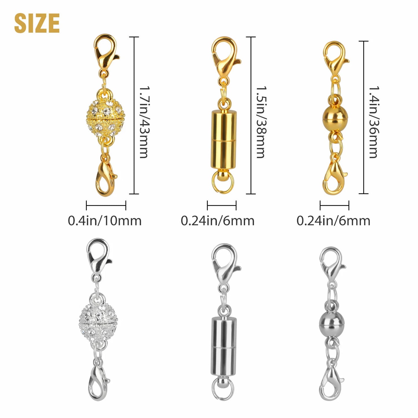 16PCS Gold & Silver Magnetic Lobster Clasp Jewelry Extender Set