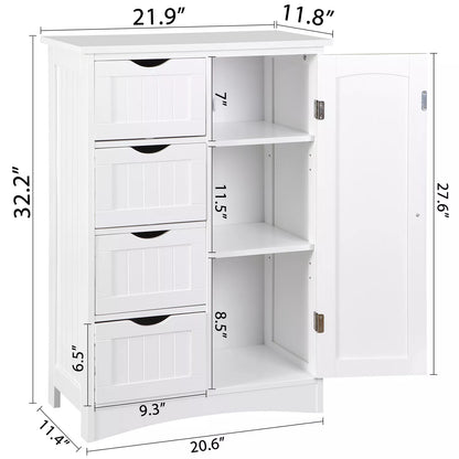 Freestanding Bathroom Storage Cabinet with Drawers and Adjustable Shelf