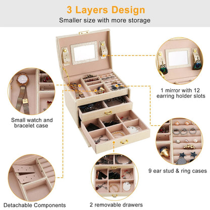 Home Collection 3-Layer PU Leather Lockable Jewelry Box
