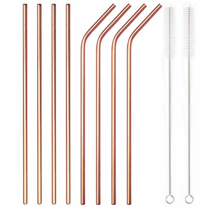 Home Collection Pack of 8 Stainless Steel Metal Cocktail Straws Set 10.5 Inch