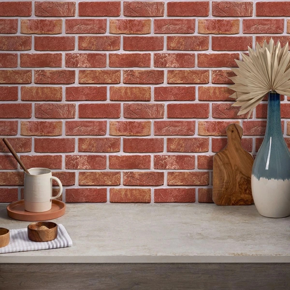 Home Collection 20Pcs 3D Red Brick Peel and Stick Wall Panels 12"x12"