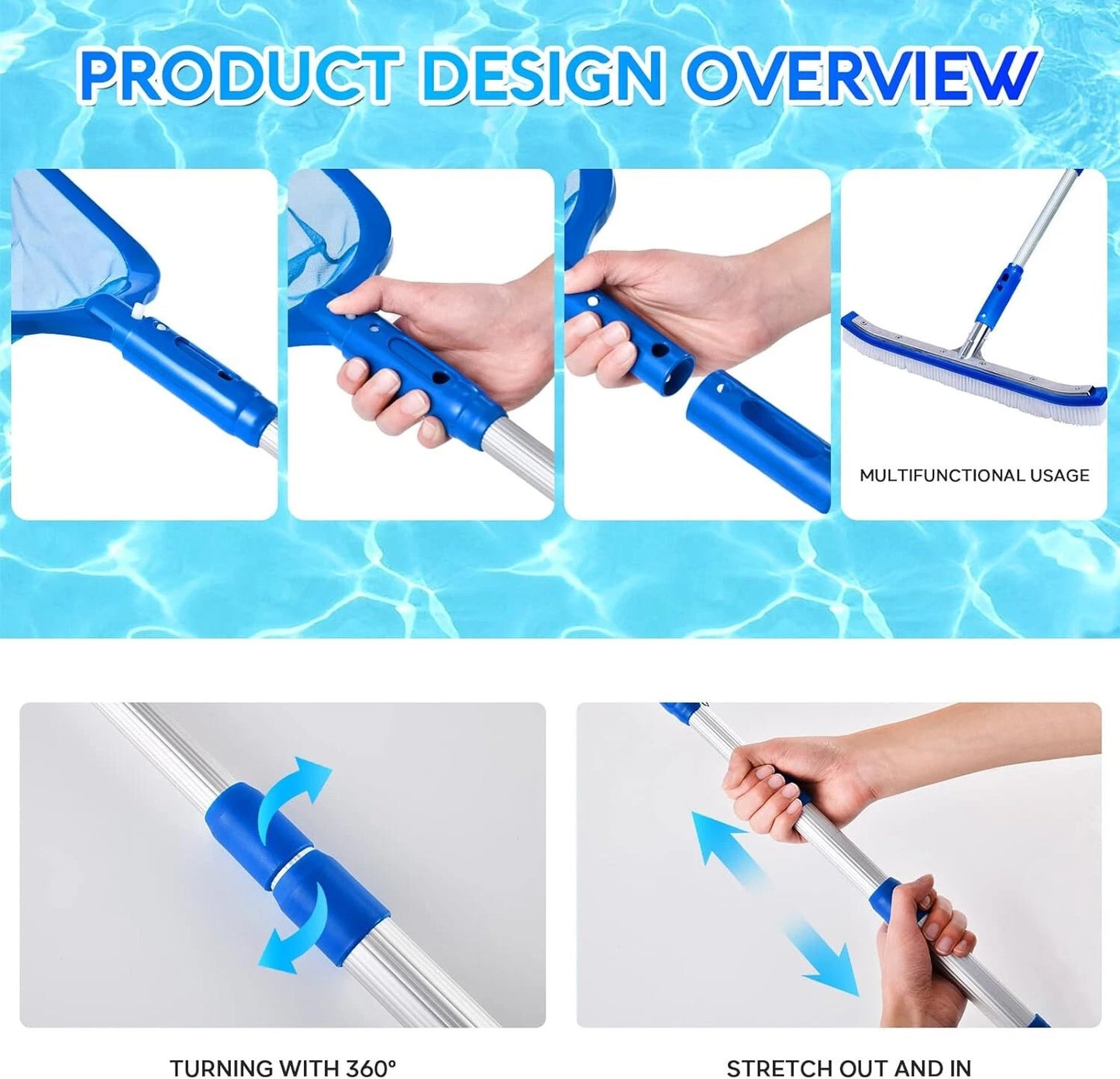 Home Collection Heavy Duty Pool Skimmer Leaf Rake Net with Telescopic Pole