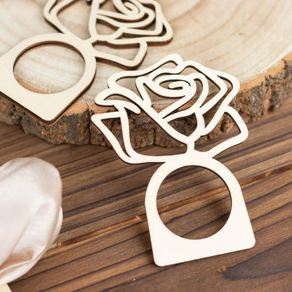 10 Natural Laser Cut Rose Design Wood Napkin Rings