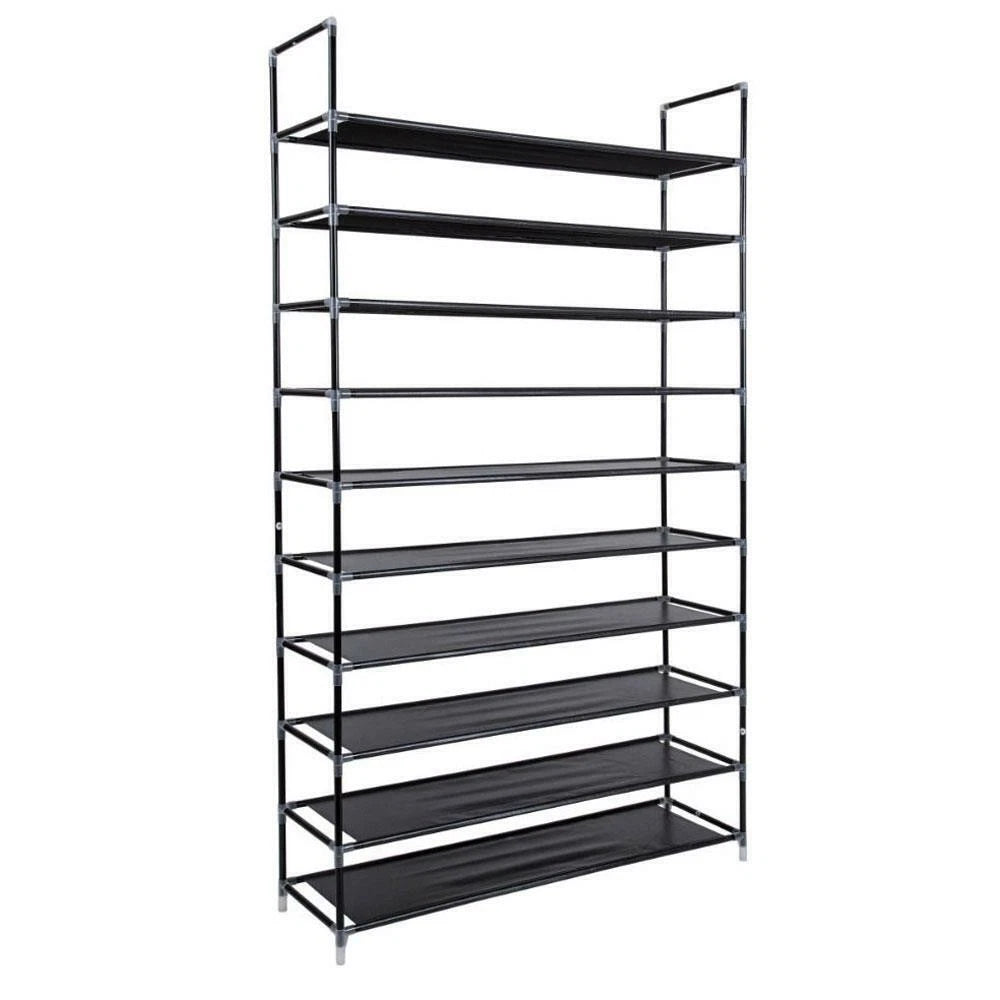 Home Collection 10 Tier Shoe Rack Organizer 50 Pair Storage Space Saving Shelves Black