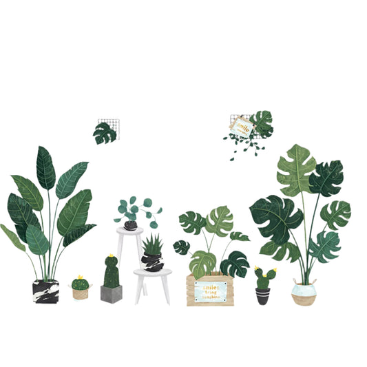 Green Wall Stickers Potted Plants Removable PVC