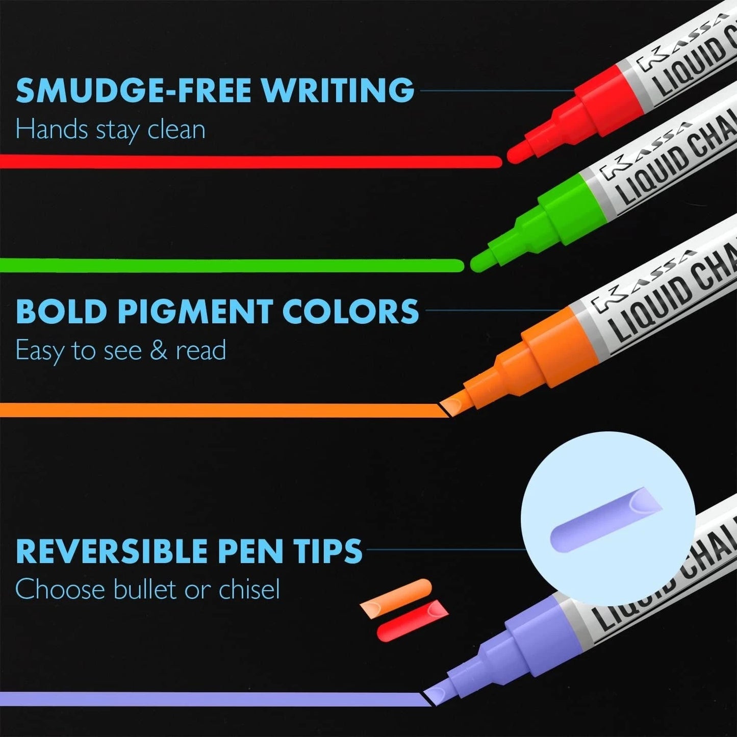 20-Pack Liquid Chalk Markers – Reversible Tip