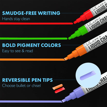 20-Pack Liquid Chalk Markers – Reversible Tip