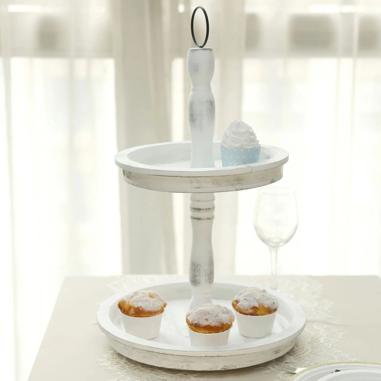 Home Collection 2-Tier Wooden Dessert Stand 20" – Whitewashed Cupcake