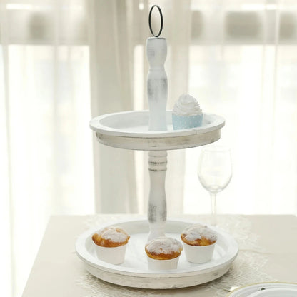 Home Collection 2-Tier Wooden Dessert Stand 20" – Whitewashed Cupcake