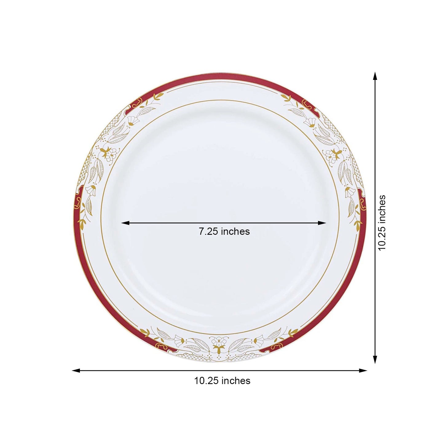 Home Collection 10" White Round Salad Plates with Red Gold Trim