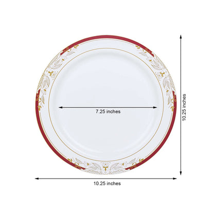 Home Collection 10" White Round Salad Plates with Red Gold Trim
