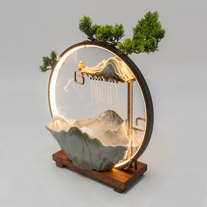 LED Tabletop Water Fountain with Indoor Faux Plants & Mist