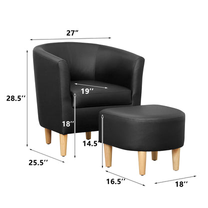 Modern Faux Leather Barrel Club Chair with Ottoman