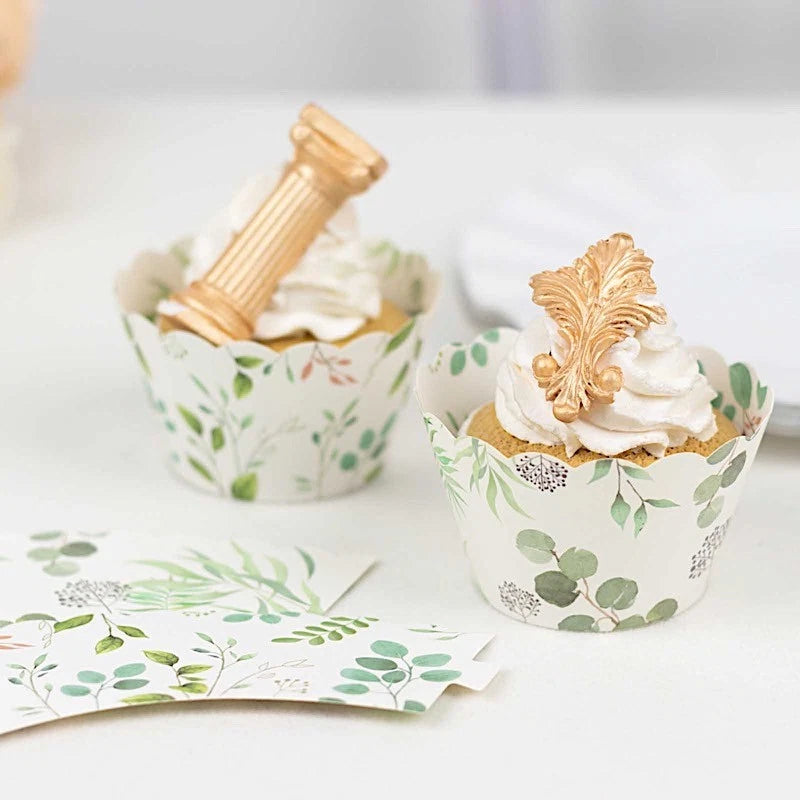 Home Collection 25 White & Green Eucalyptus Leaves Print Cupcake Liners