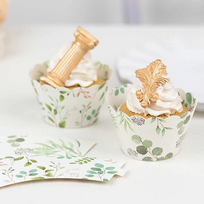 Home Collection 25 White & Green Eucalyptus Leaves Print Cupcake Liners