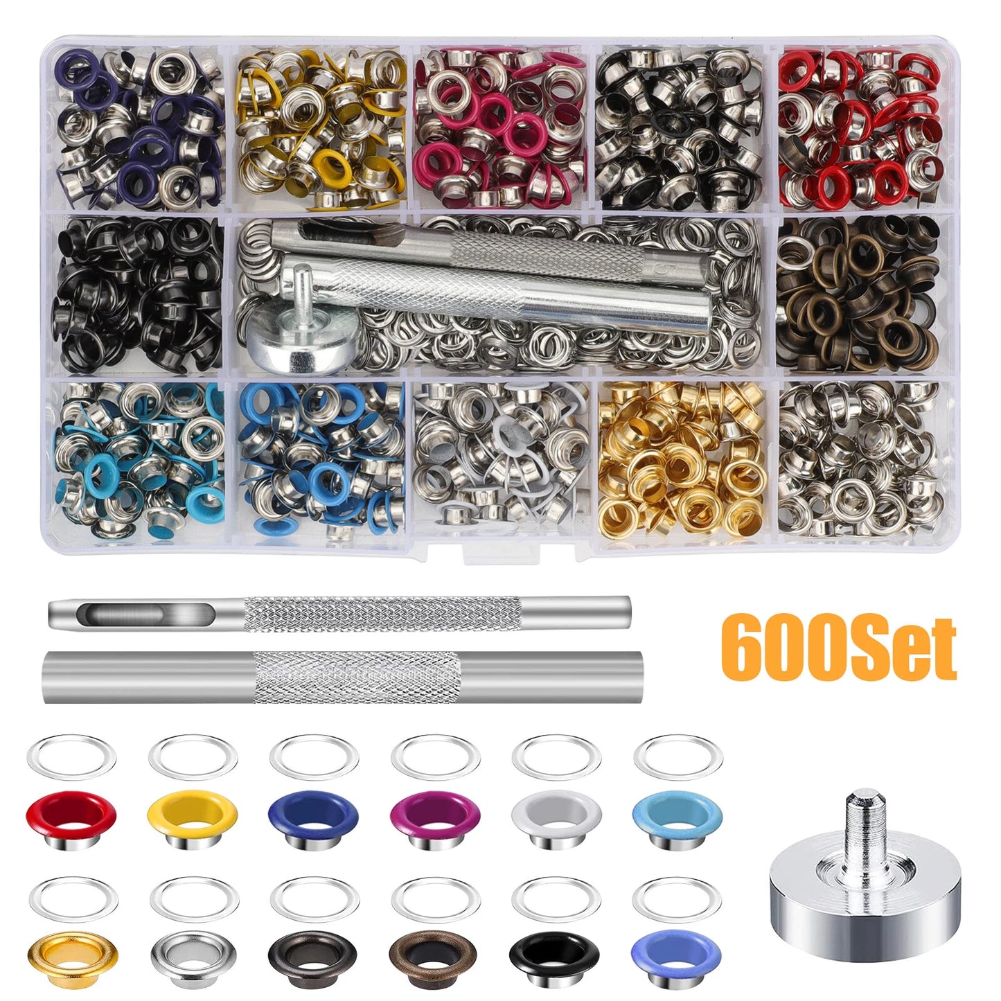 600 Set 3/16" Grommet and Washer Kit with Hole Punch