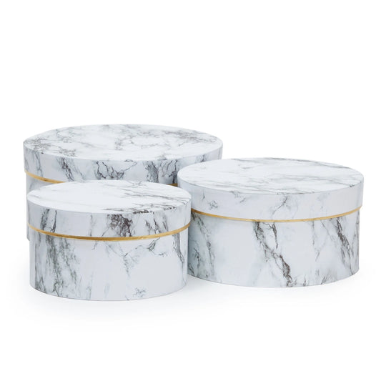 Round White Marble Gift Boxes with Lids – Set of 3