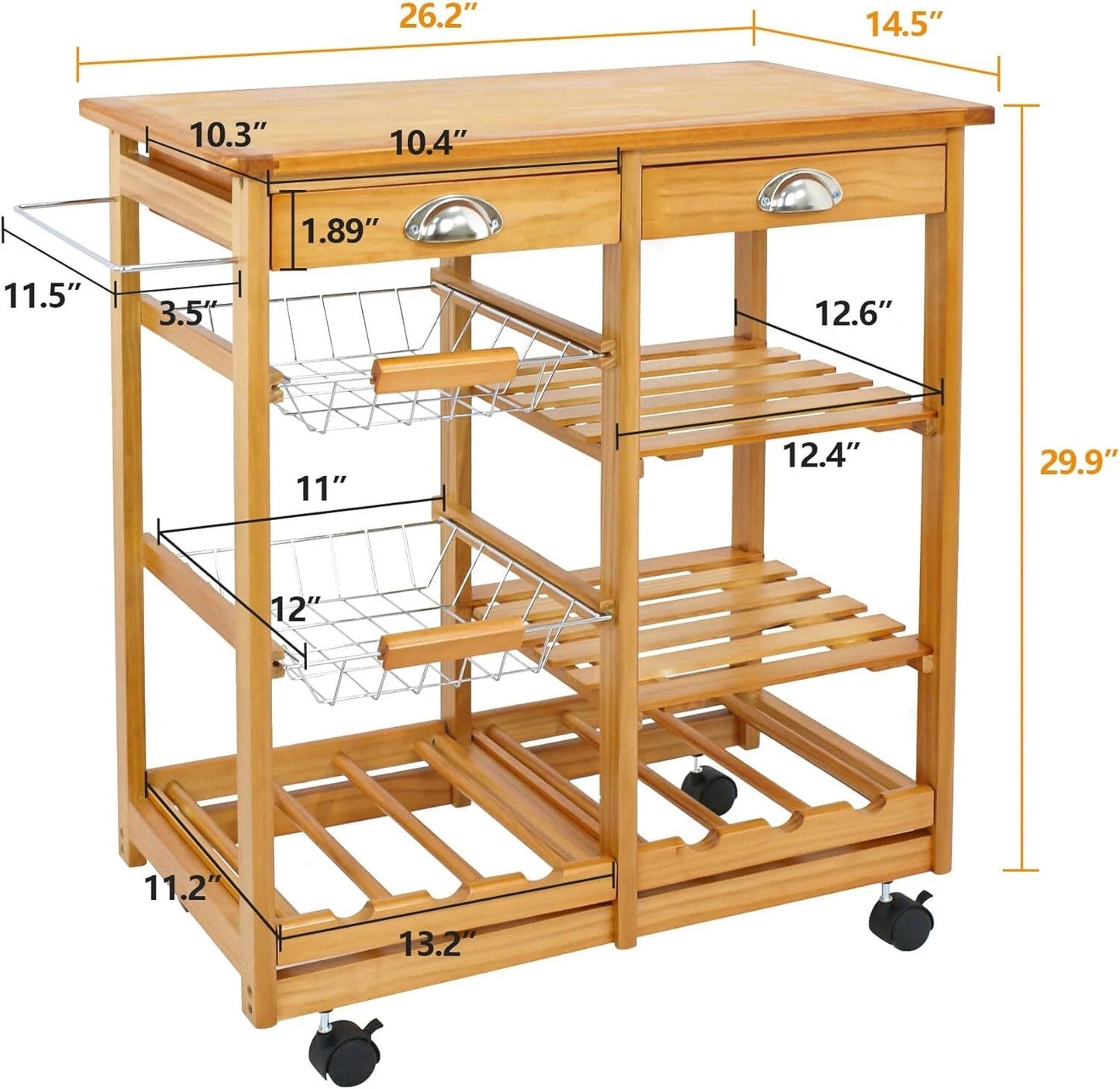 Home Collection Rolling Wood Kitchen Island Cart with Storage Shelf & Drawer