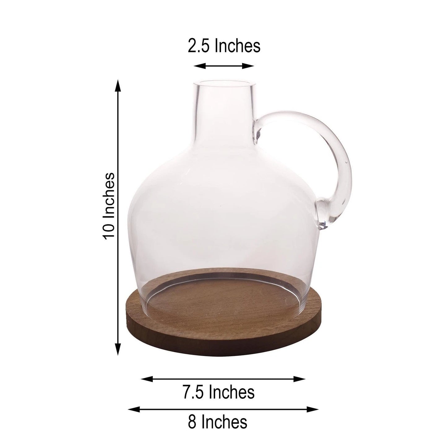 2-Piece 10" Clear Glass Jug Vases with Wooden Bases
