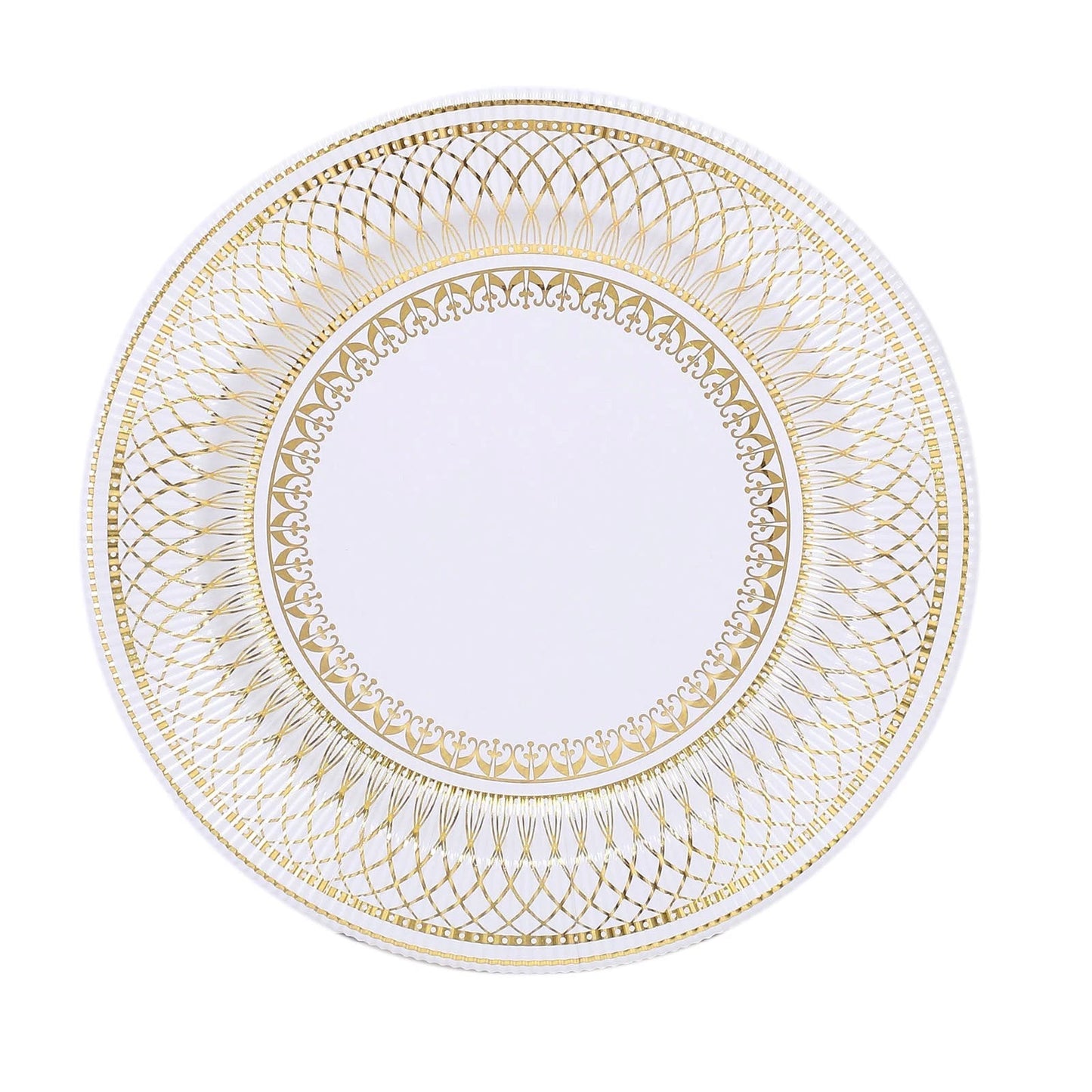 Home Collection 25-Pack White Gold 13" Vintage Round Disposable Paper Charger Plates