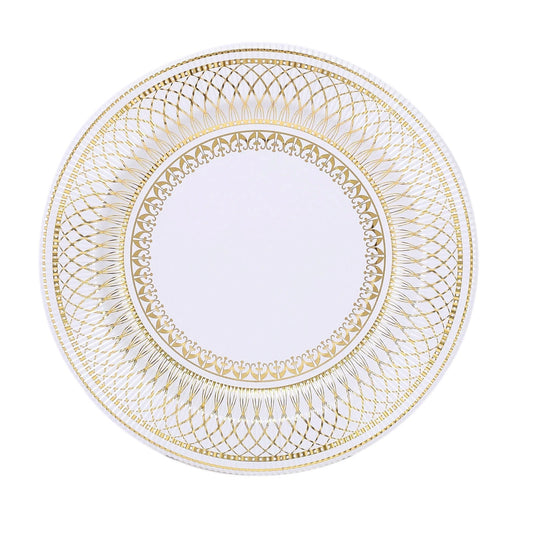 Home Collection 25-Pack White Gold 13" Vintage Round Disposable Paper Charger Plates