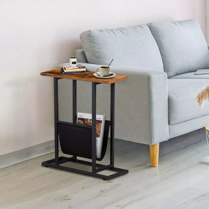 Narrow End Table for Small Spaces with Magazine Holder
