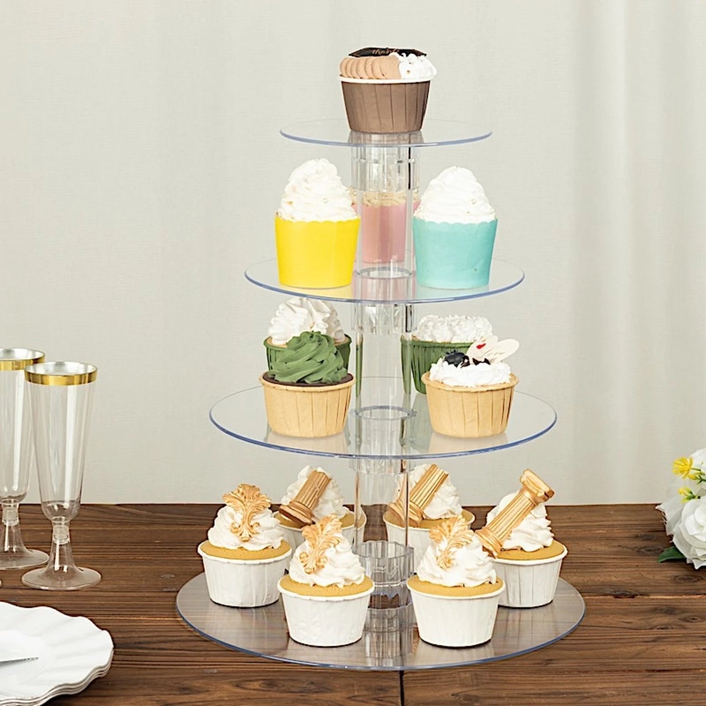 Home Collection Round 4-Tier Acrylic Cupcake and Dessert Display Stand Clear 14"
