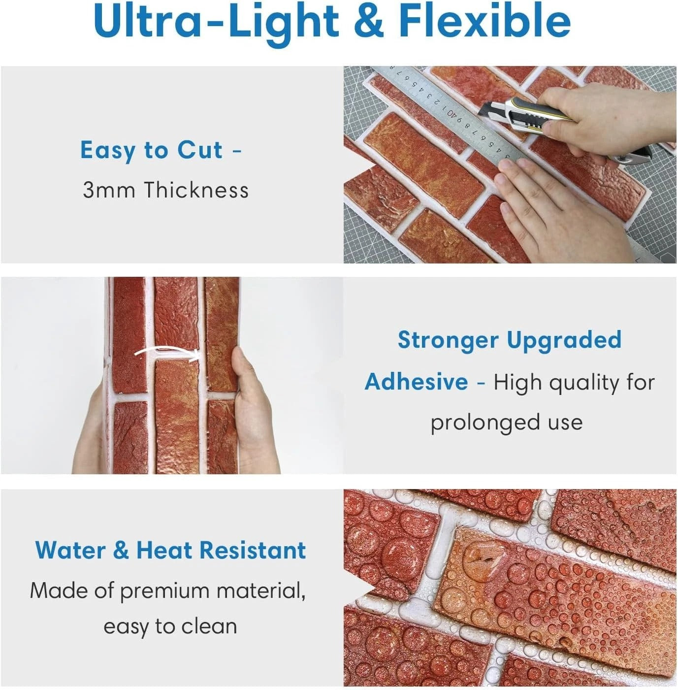 Home Collection 20Pcs 3D Red Brick Peel and Stick Wall Panels 12"x12"
