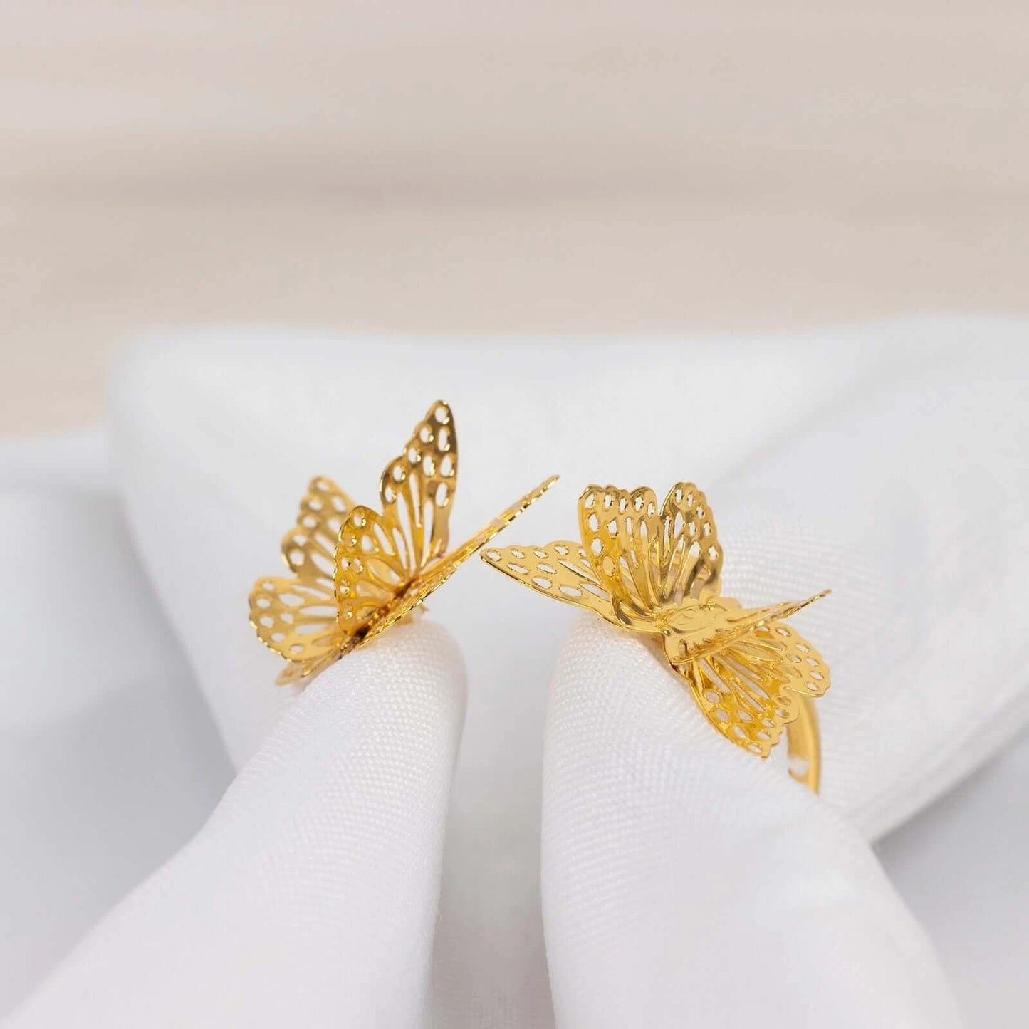 Pack of 4 Laser Cut Butterfly Metal Napkin Rings Gold