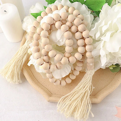 55" Cream Wood Bead Garland with Tassels