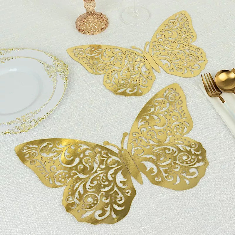 10 Gold 12" Metallic 3D Butterfly Wall Decals