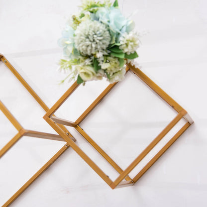 2 pcs 8" Matte Gold Geometric Cube Metal Stands