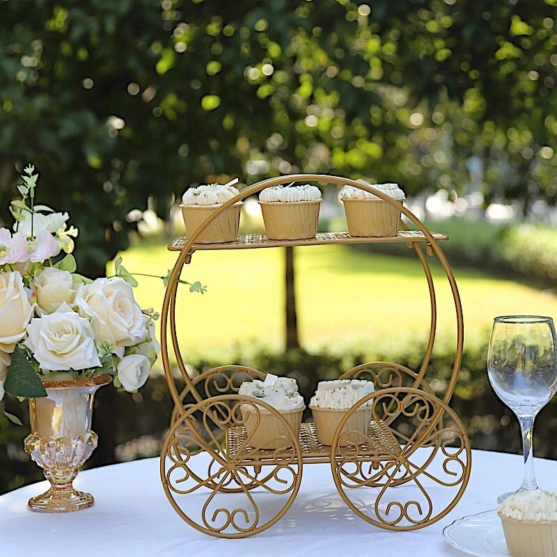 Home Collection 14" Gold Cinderella Carriage 2-Tier Cupcake Stand