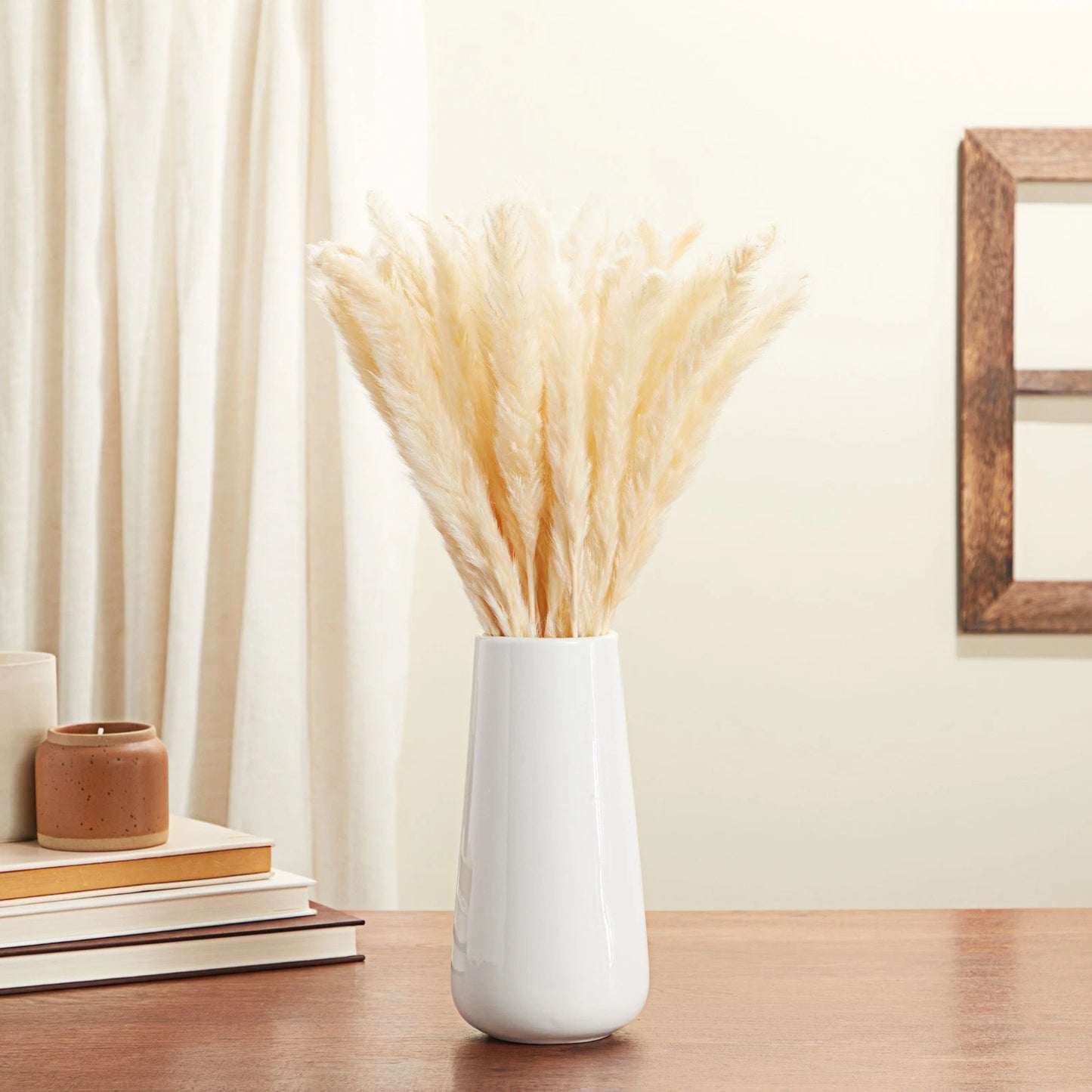 40-Piece Natural Dried Pampas Grass with White Ceramic Vase