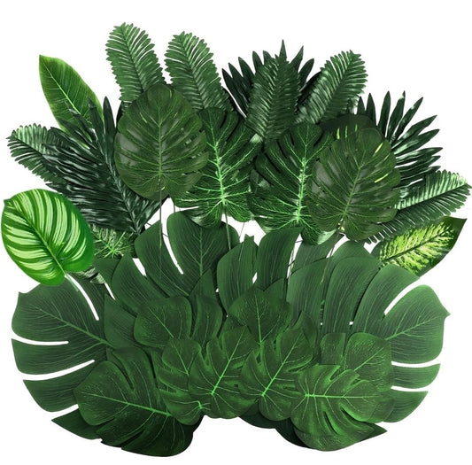 106-Piece Artificial Tropical Palm Leaves 10 Styles with Stems