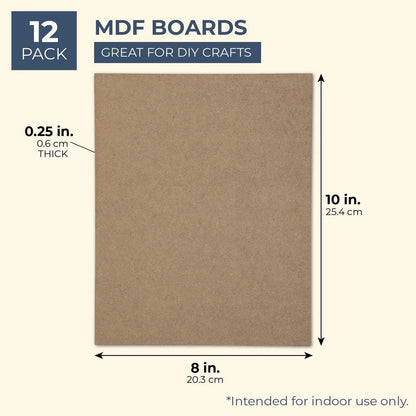 0.25" Thick MDF Chipboard Sheets – 8 x 10 Inches, 12-Pack