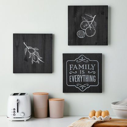 3-Pack 12x12 Black Washed Wooden Plaques