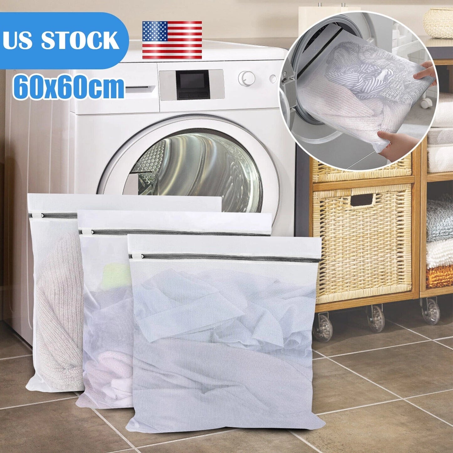 Home Collection 3-Pack 24" Mesh Laundry Bags with Zipper