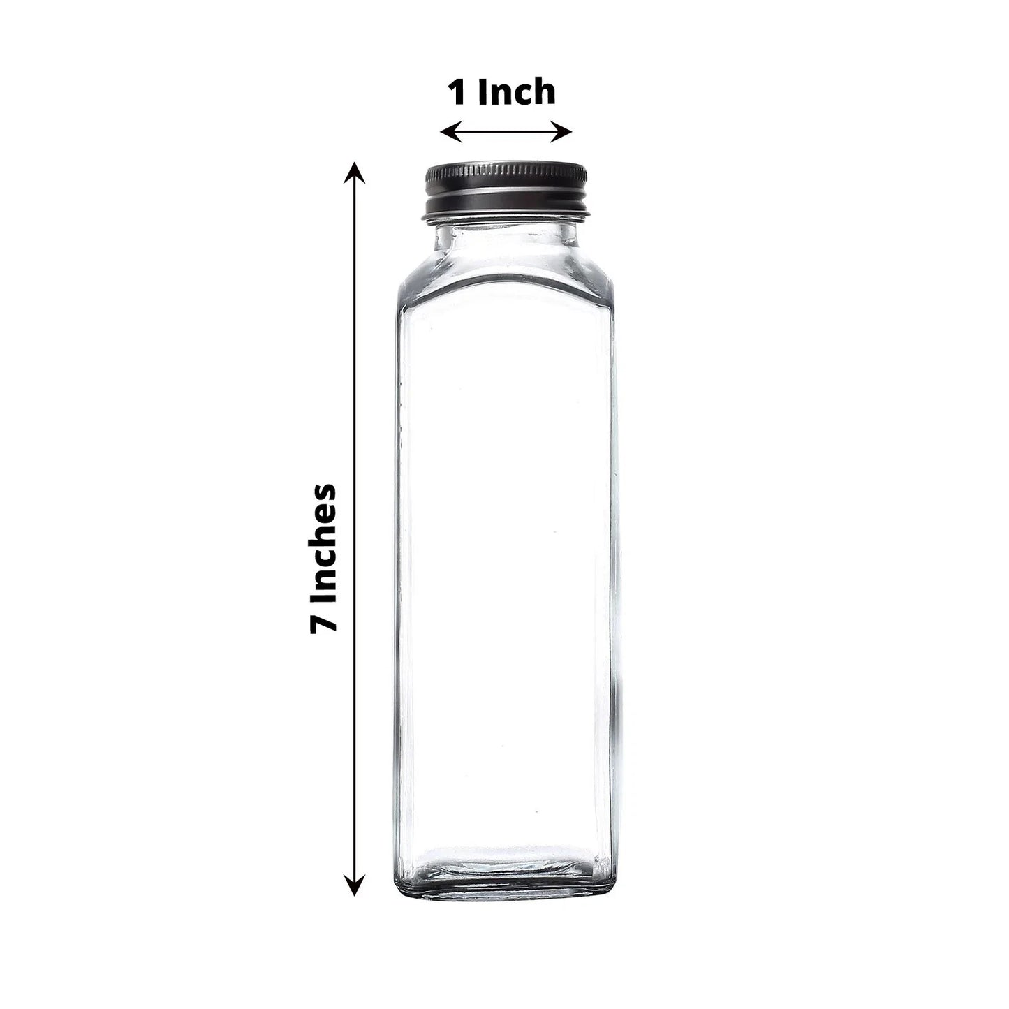 Home Collection 12-Piece 12 oz Refillable Square Glass Bottles with Aluminum Caps