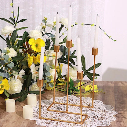 12" Gold 5-Arm Geometric Metal Candelabra – Taper Candle Holder